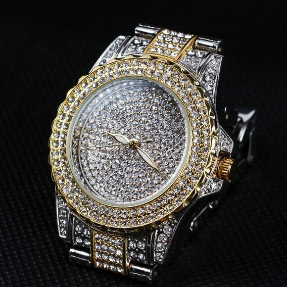 Women\'s Mix Gold Crystal Rhinestone Diamond Stainless Steel Iced Out Wristwatch main image 8